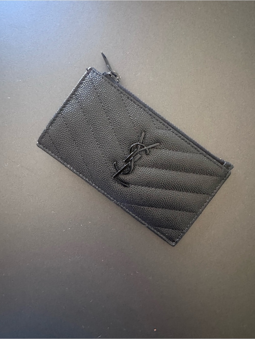 Saint Laurent CASSANDRE MATELASSÉ FRAGMENTS CARD CASE IN GRAIN DE POUDRE LEATHER
